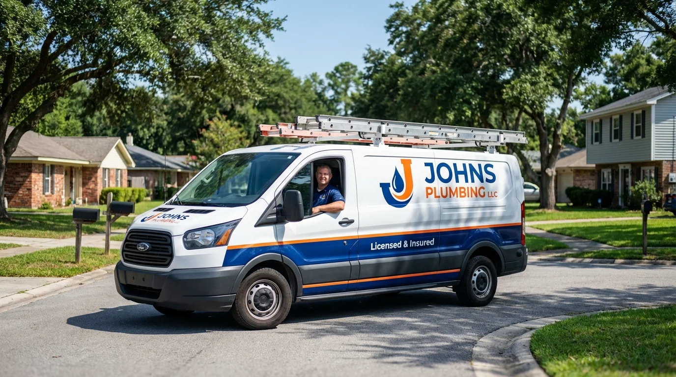 Johns Plumbing LLC service van in South Windham, CT