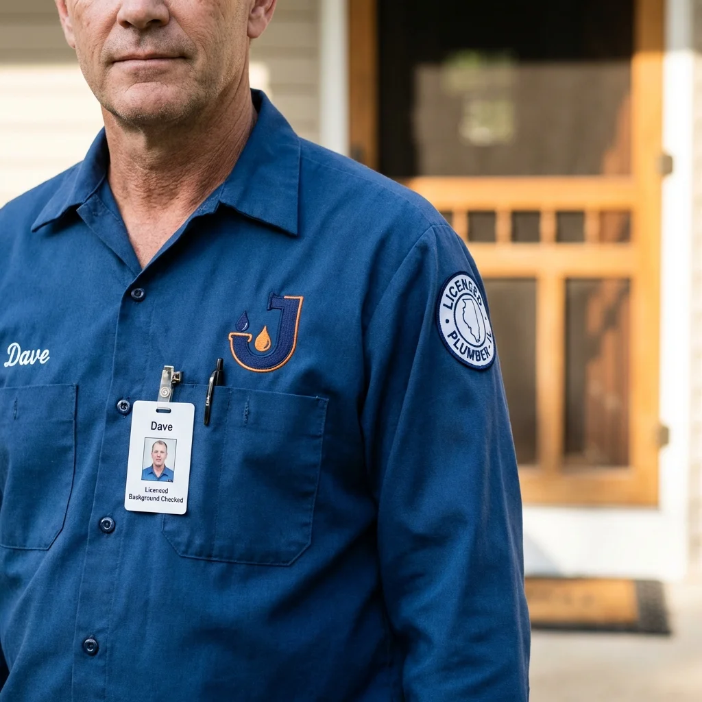 Licensed plumber showing ID badge in South Windham, CT