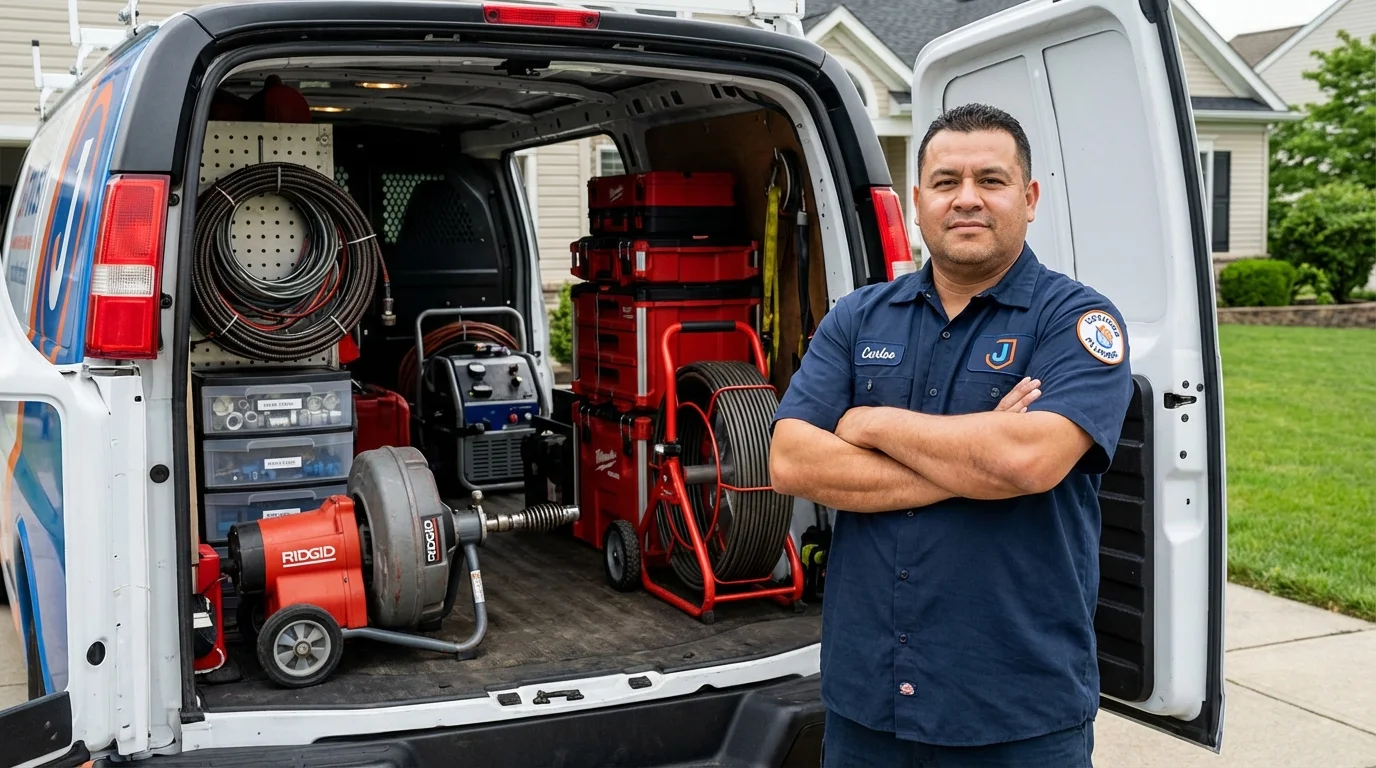 Professional drain cleaning equipment and Johns Plumbing LLC plumber in South Windham