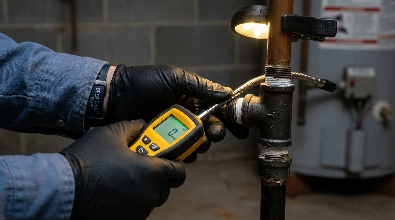 Gas leak detection with electronic sniffer by Johns Plumbing LLC in South Windham
