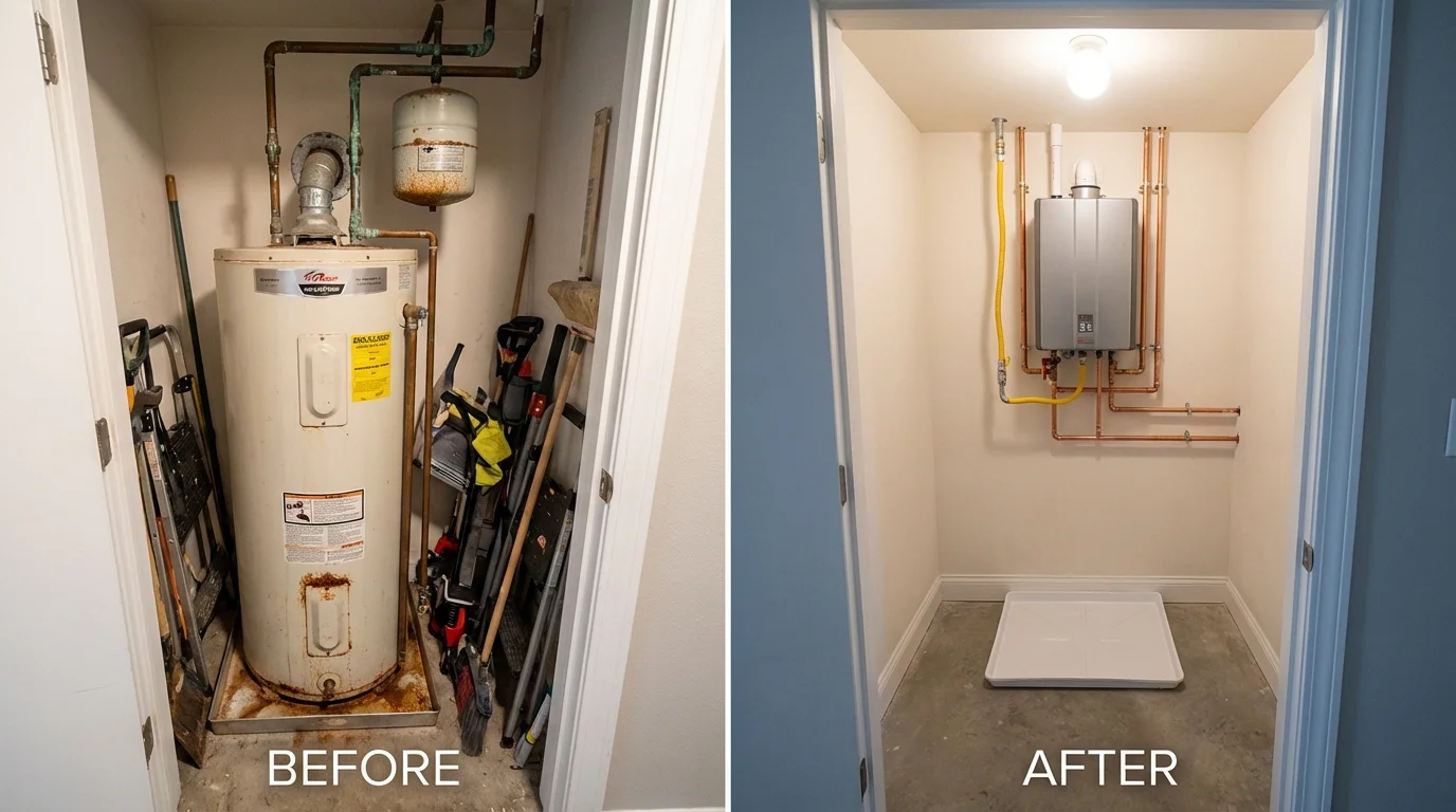 Tank water heater versus wall-mounted tankless unit comparison for South Windham, CT homeowners